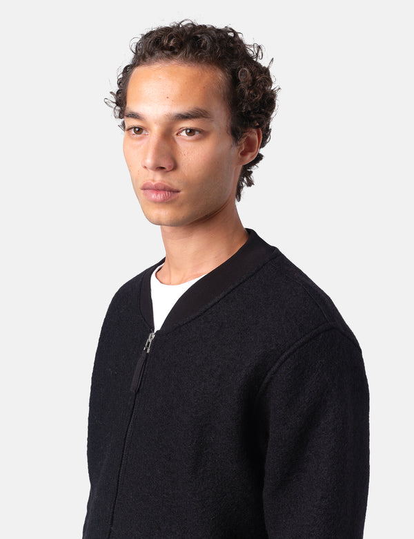 Universal Works Zip Bomber Jacket (Wool Fleece) - Black