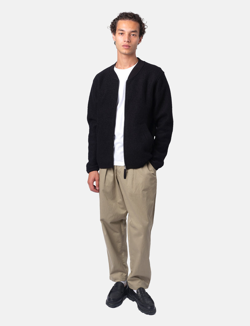 Universal Works Zip Bomber Jacket (Wool Fleece) - Black