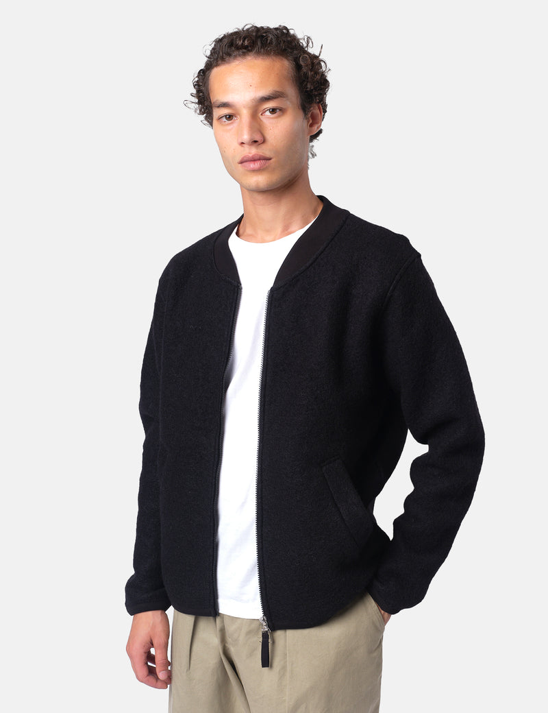 Universal Works Zip Bomber Jacket (Wool Fleece) - Black