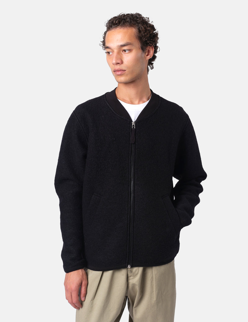 Universal Works Zip Bomber Jacket (Wool Fleece) - Black