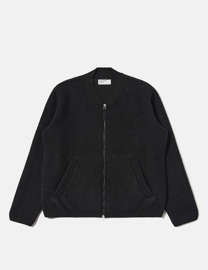 Universal Works Zip Bomber Jacket (Wool Fleece) - Black