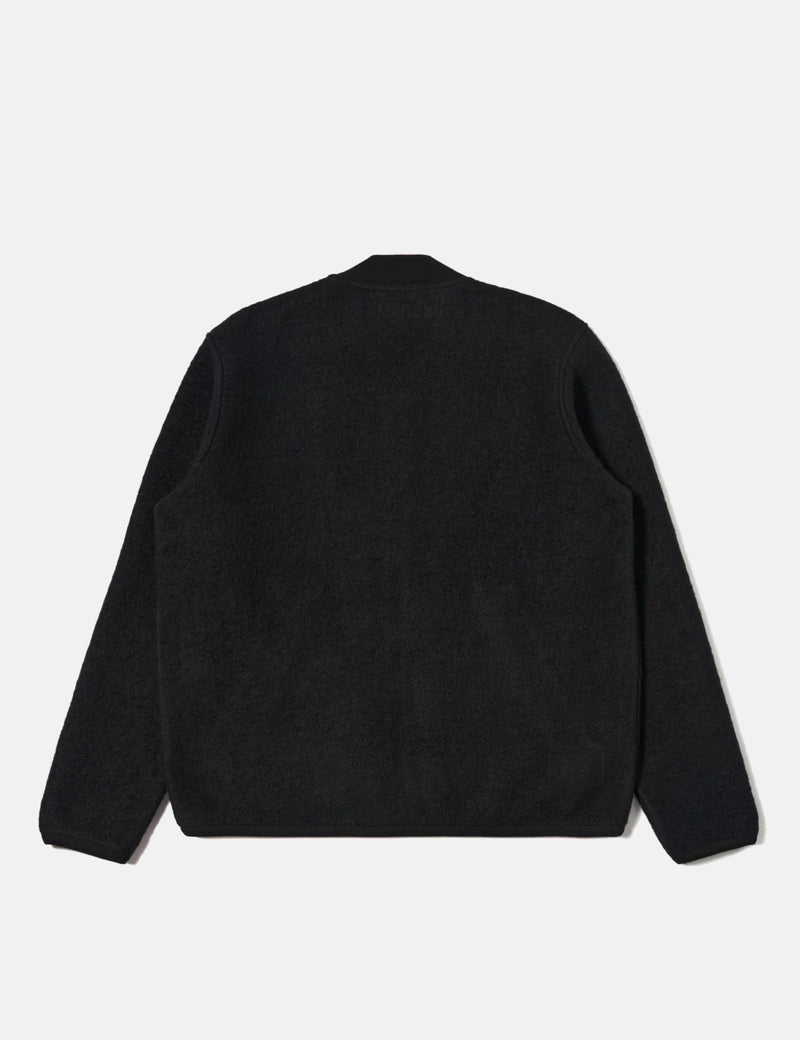 Universal Works Zip Bomber Jacket (Wool Fleece) - Black