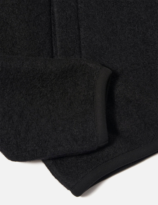 Universal Works Zip Bomber Jacket (Wool Fleece) - Black