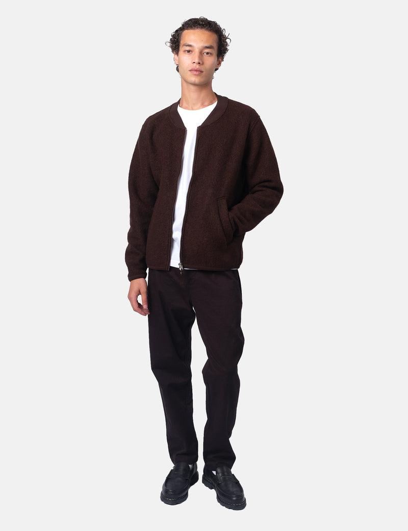 Universal Works Zip Bomber Jacket (Wool Fleece) - Brown
