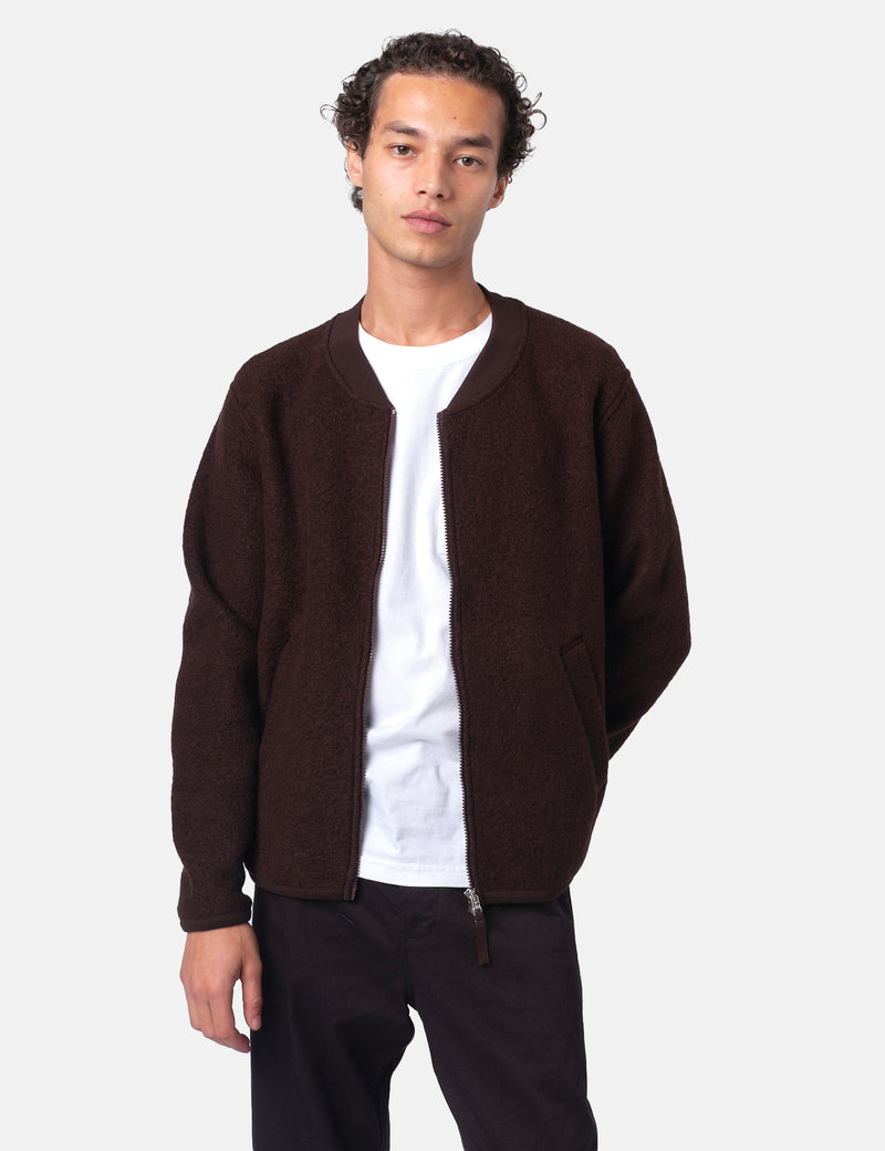 Universal Works Zip Bomber Jacket (Wool Fleece) - Brown