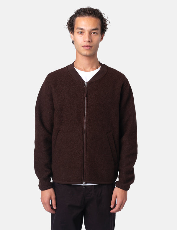 Universal Works Zip Bomber Jacket (Wool Fleece) - Brown