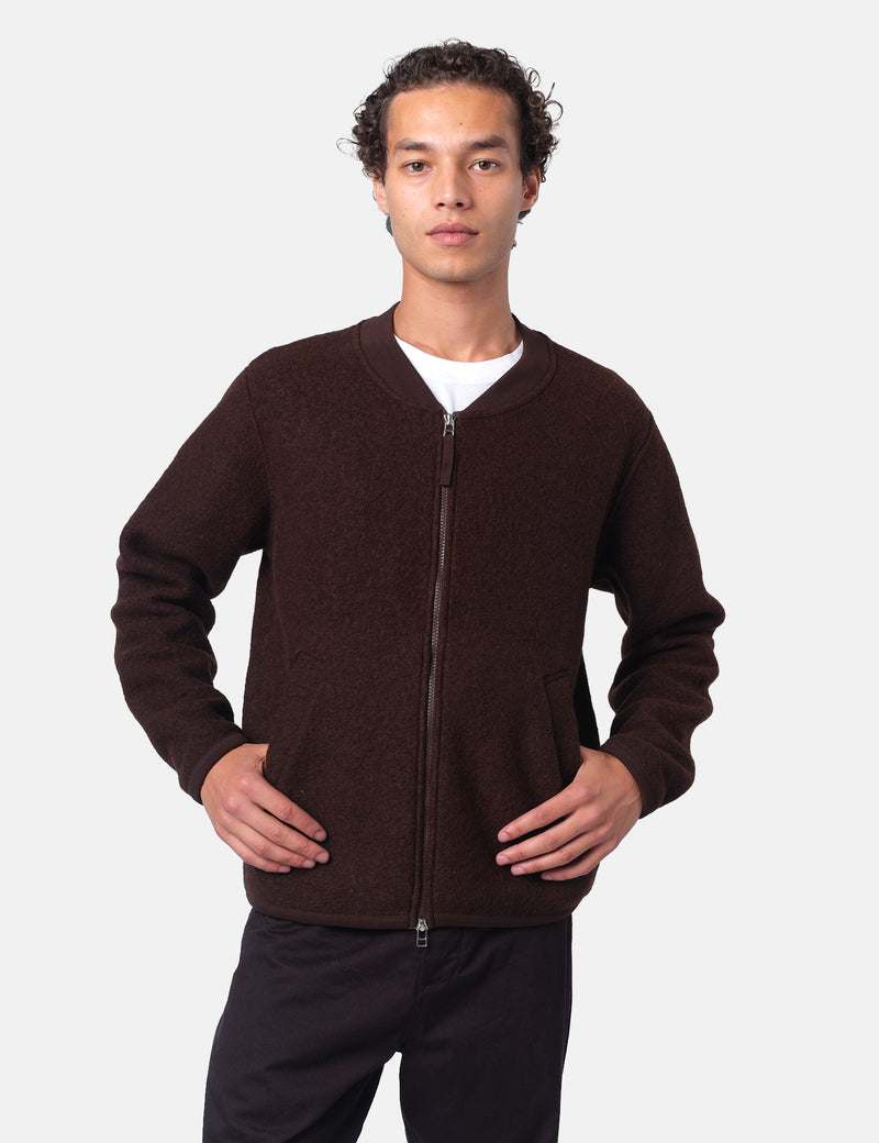 Universal Works Zip Bomber Jacket (Wool Fleece) - Brown
