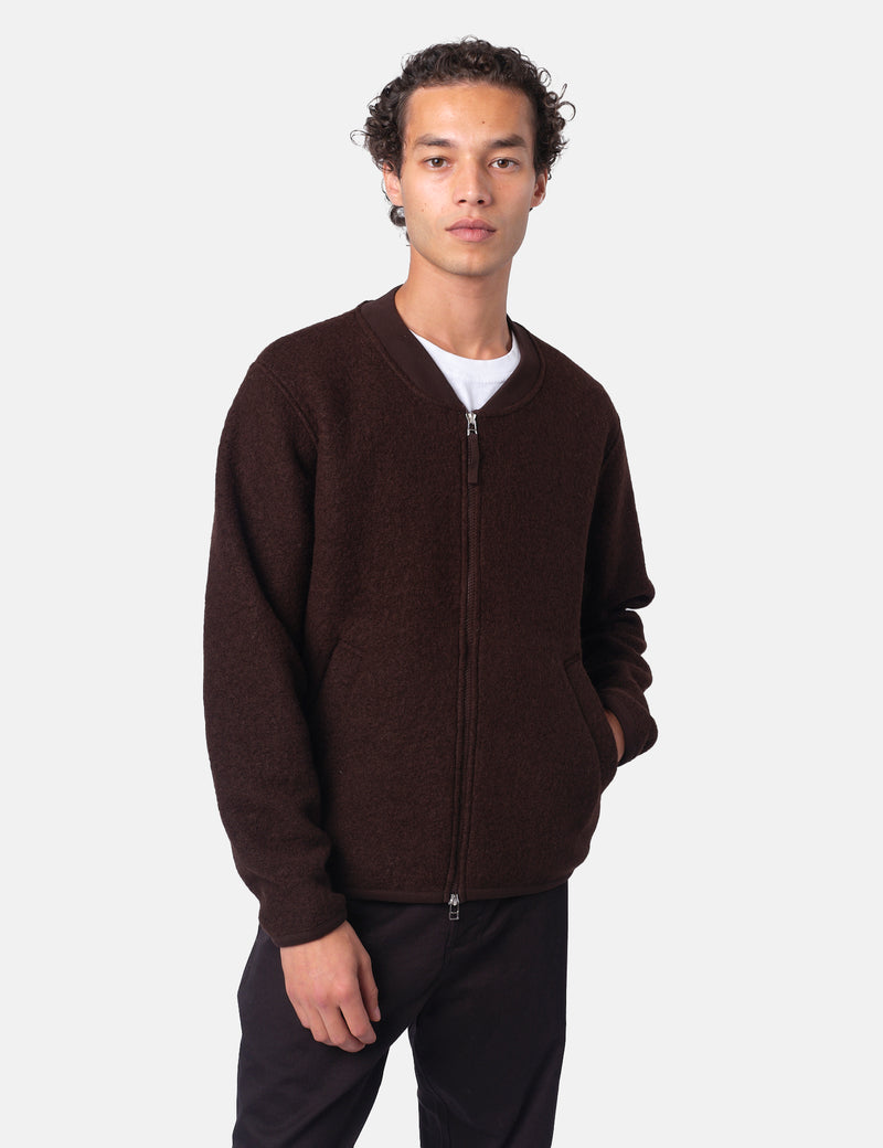 Universal Works Zip Bomber Jacket (Wool Fleece) - Brown