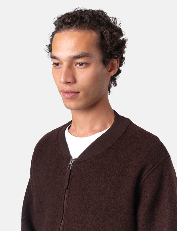 Universal Works Zip Bomber Jacket (Wool Fleece) - Brown