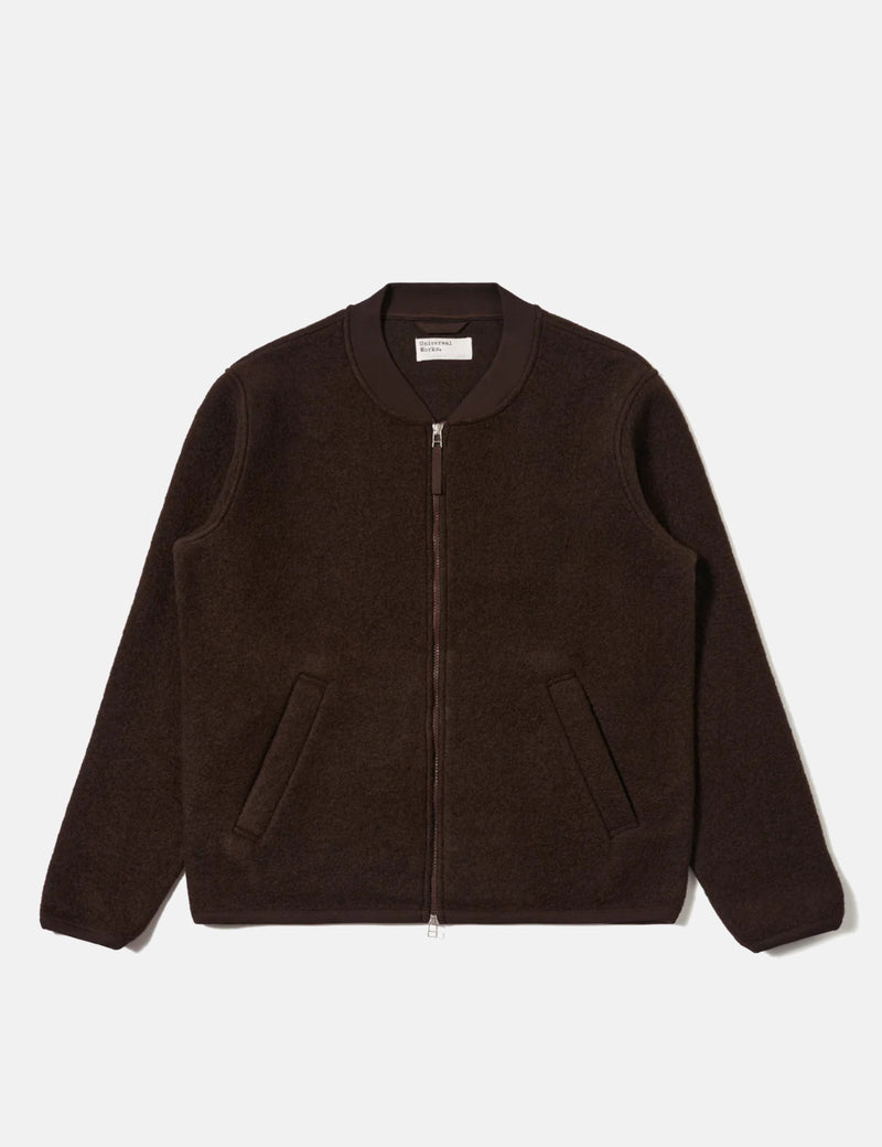 Universal Works Zip Bomber Jacket (Wool Fleece) - Brown