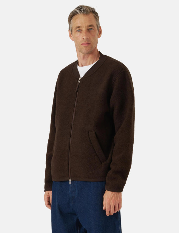 Universal Works Zip Bomber Jacket (Wool Fleece) - Brown