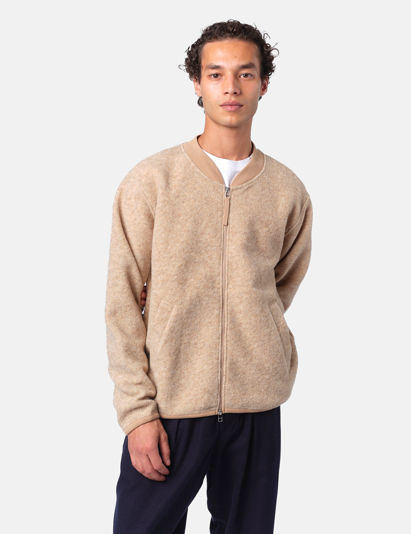 Universal Works Zip Bomber Jacket (Wool Fleece) - Fawn