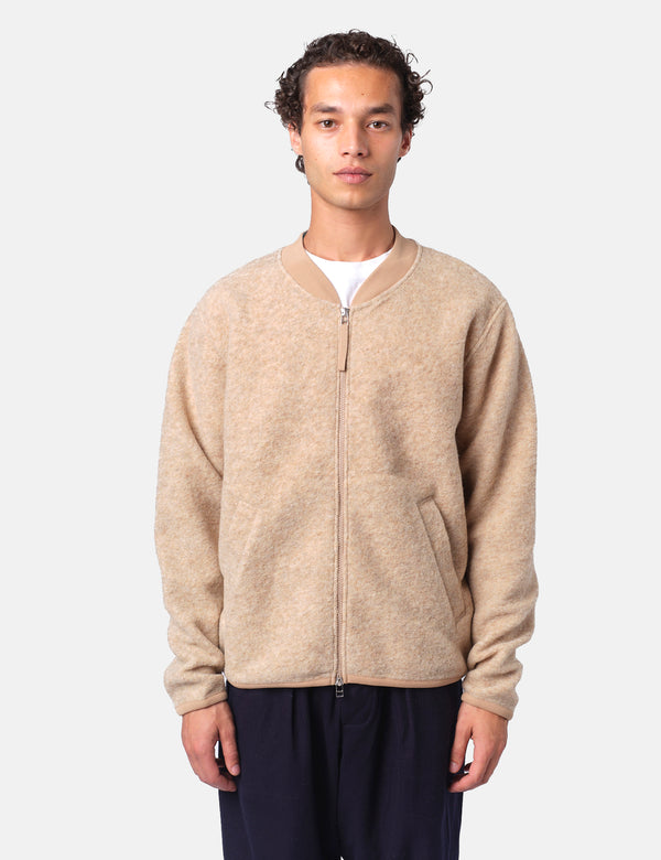 Universal Works Zip Bomber Jacket (Wool Fleece) - Fawn