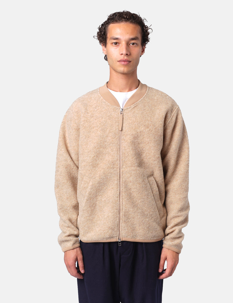 Universal Works Zip Bomber Jacket (Wool Fleece) - Fawn