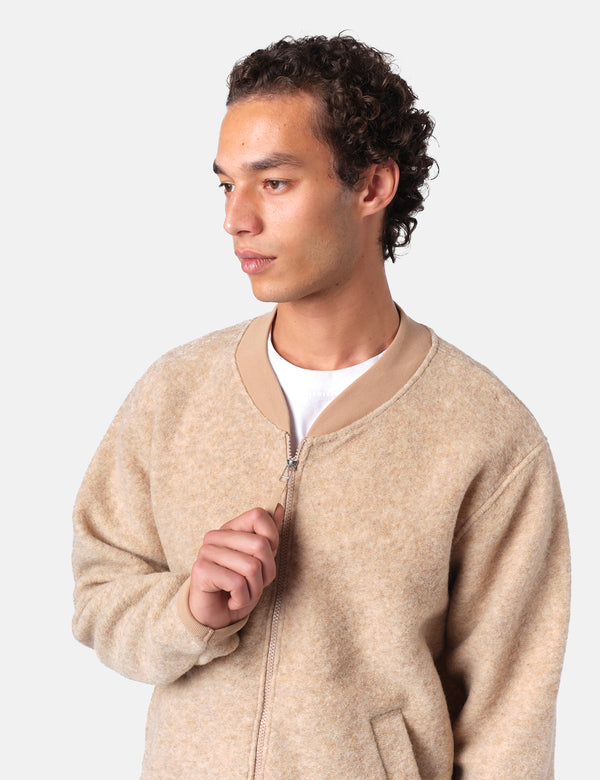 Universal Works Zip Bomber Jacket (Wool Fleece) - Fawn