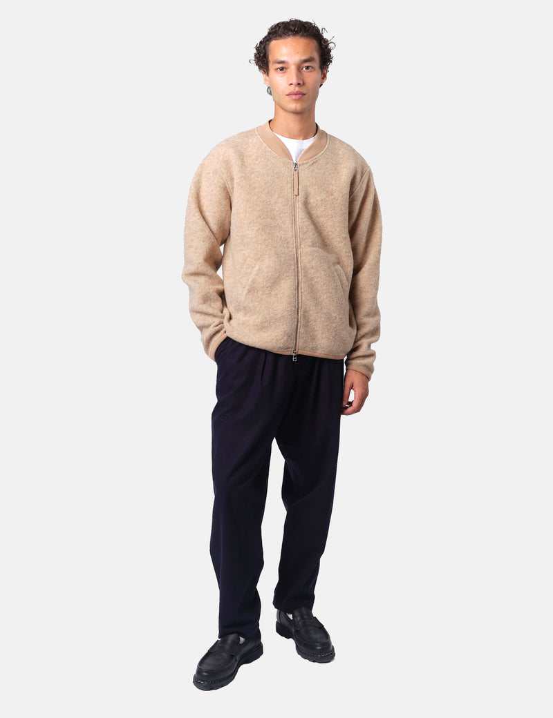 Universal Works Zip Bomber Jacket (Wool Fleece) - Fawn