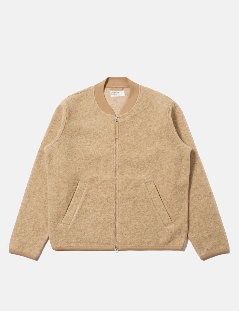 Universal Works Zip Bomber Jacket (Wool Fleece) - Fawn