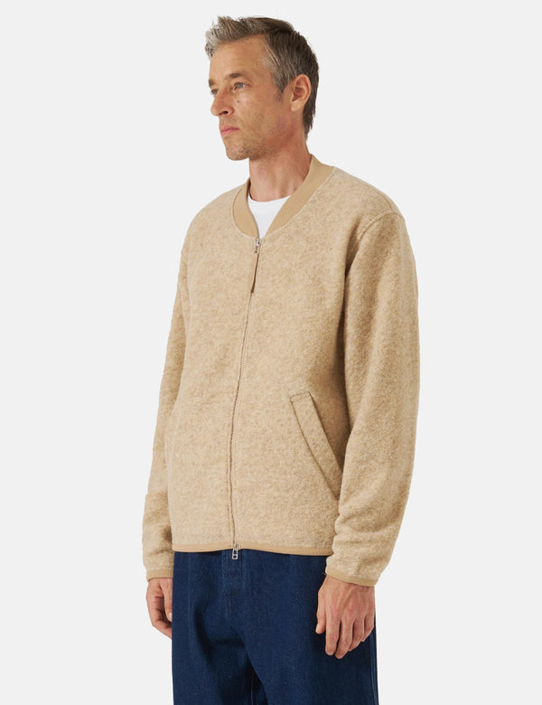 Universal Works Zip Bomber Jacket (Wool Fleece) - Fawn