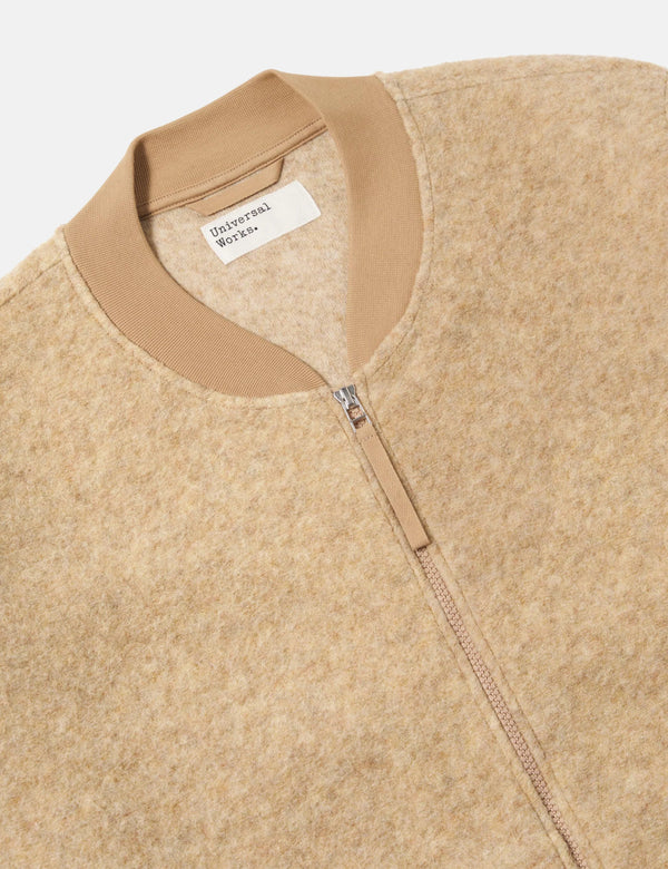 Universal Works Zip Bomber Jacket (Wool Fleece) - Fawn