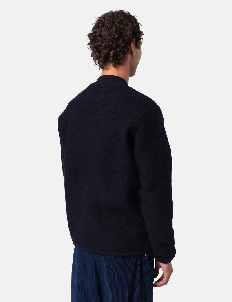 Universal Works Zip Bomber Jacket (Wool Fleece) - Navy Blue