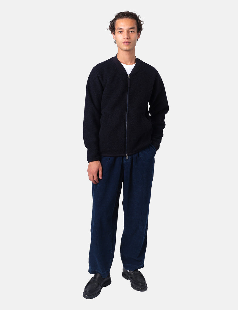Universal Works Zip Bomber Jacket (Wool Fleece) - Navy Blue