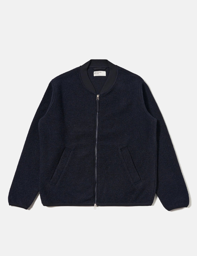 Universal Works Zip Bomber Jacket (Wool Fleece) - Navy Blue
