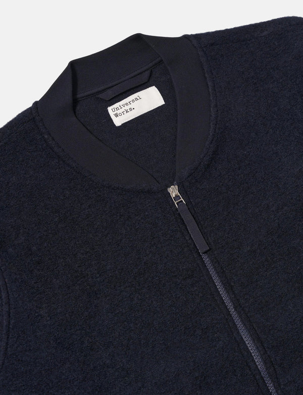 Universal Works Zip Bomber Jacket (Wool Fleece) - Navy Blue