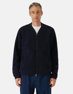 Universal Works Zip Bomber Jacket (Wool Fleece) - Navy Blue