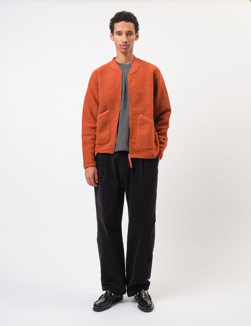Universal Works Zip Bomber Jacket (Wool Fleece) - Rust