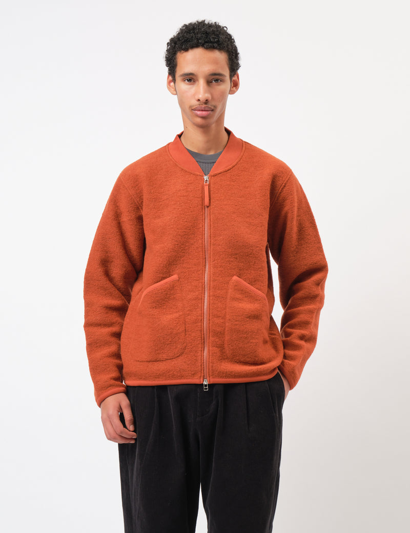 Universal Works Zip Bomber Jacket (Wool Fleece) - Rust