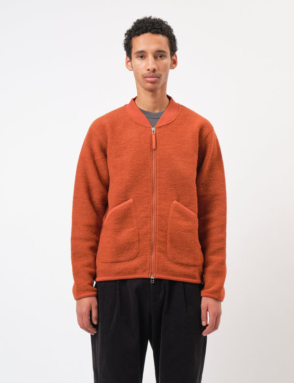 Universal Works Zip Bomber Jacket (Wool Fleece) - Rust