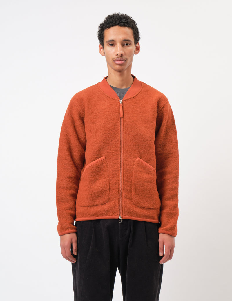 Universal Works Zip Bomber Jacket (Wool Fleece) - Rust