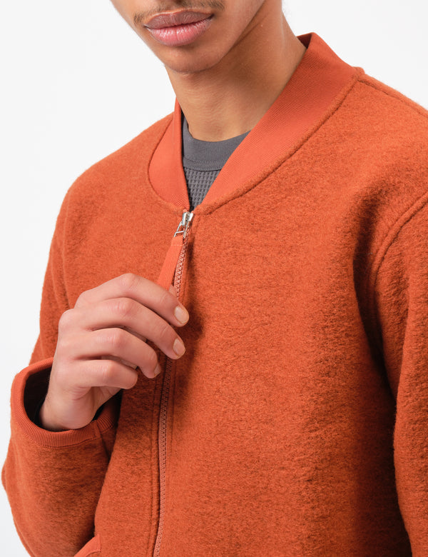 Universal Works Zip Bomber Jacket (Wool Fleece) - Rust