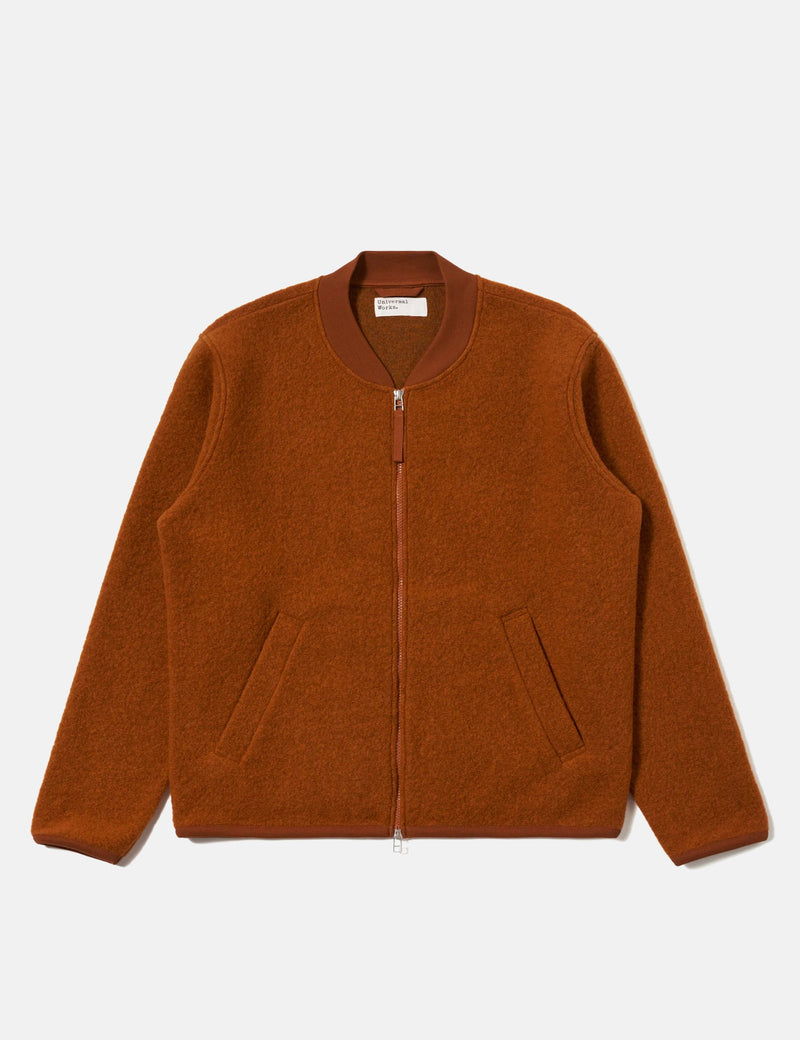 Universal Works Zip Bomber Jacket (Wool Fleece) - Rust