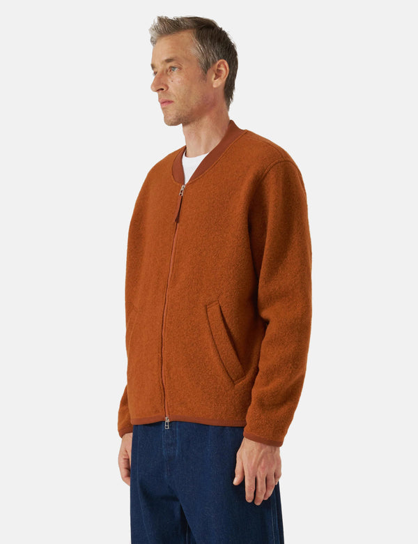 Universal Works Zip Bomber Jacket (Wool Fleece) - Rust