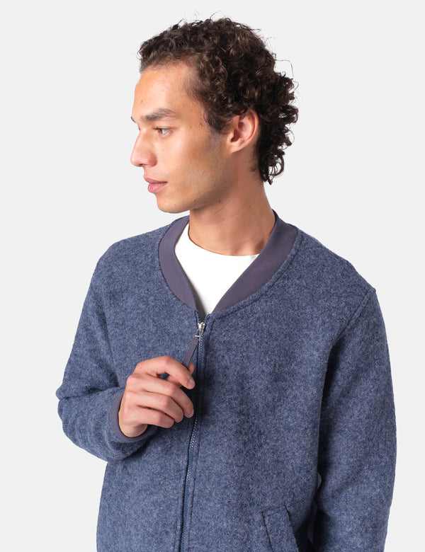 Universal Works Zip Bomber Jacket (Wool Fleece) - Slate Blue