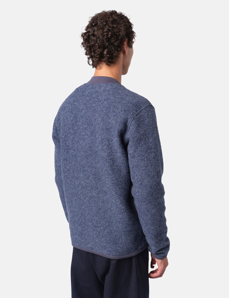 Universal Works Zip Bomber Jacket (Wool Fleece) - Slate Blue