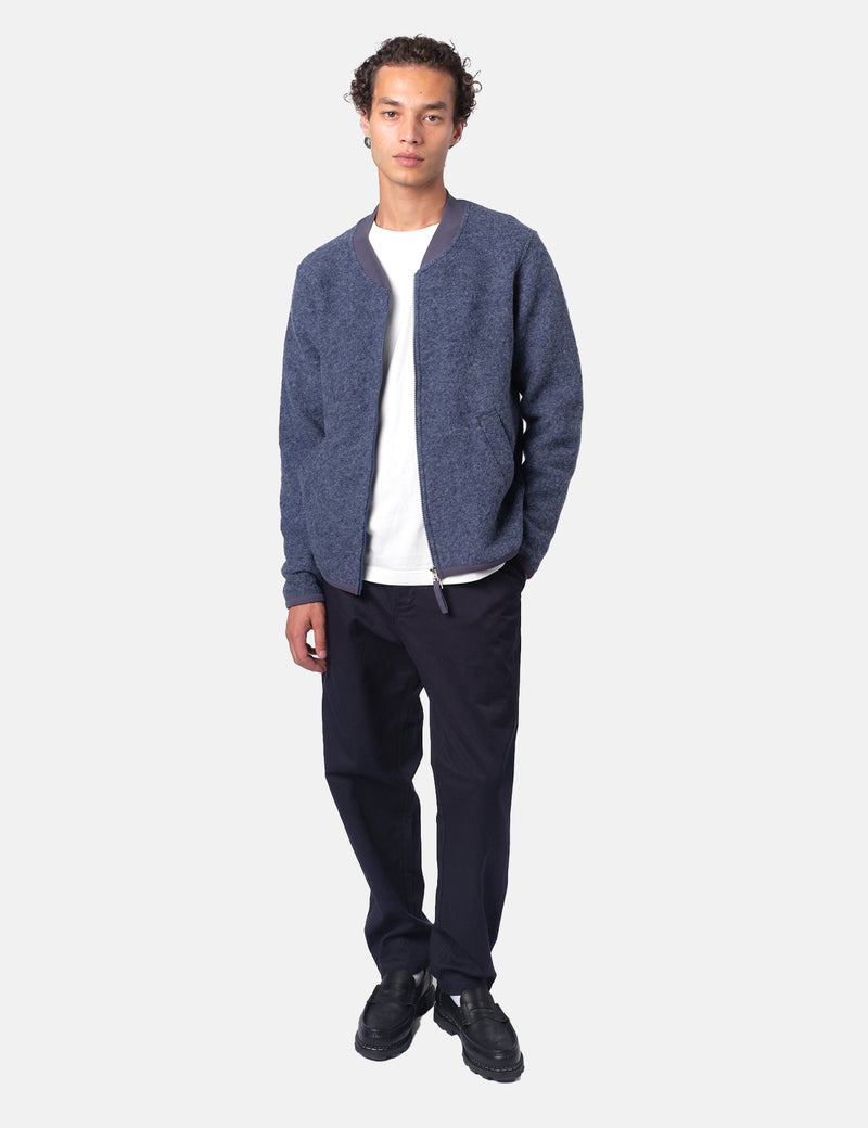 Universal Works Zip Bomber Jacket (Wool Fleece) - Slate Blue