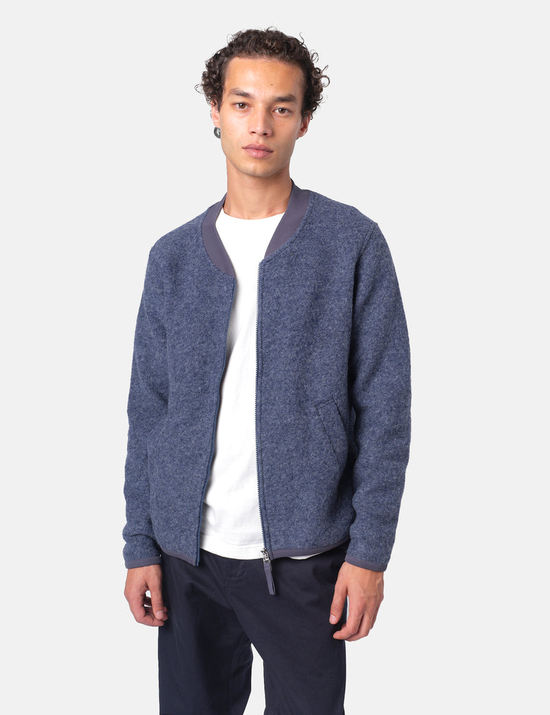 Universal Works Zip Bomber Jacket (Wool Fleece) - Slate Blue