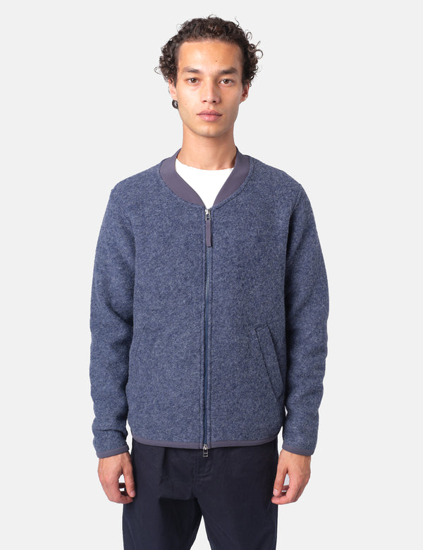 Universal Works Zip Bomber Jacket (Wool Fleece) - Slate Blue