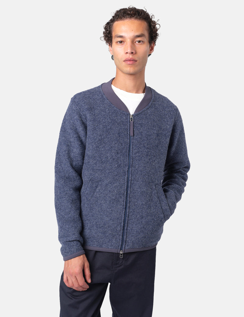 Universal Works Zip Bomber Jacket (Wool Fleece) - Slate Blue