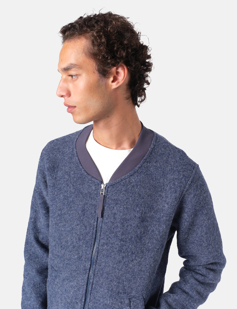 Universal Works Zip Bomber Jacket (Wool Fleece) - Slate Blue