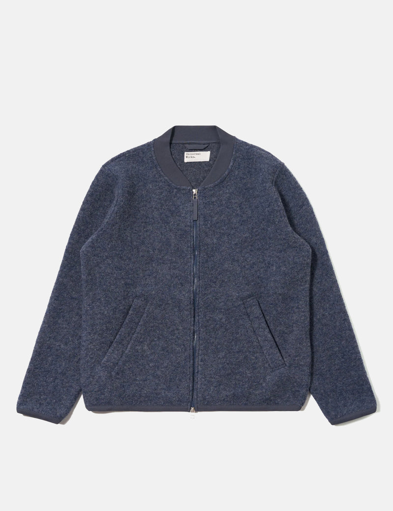 Universal Works Zip Bomber Jacket (Wool Fleece) - Slate Blue