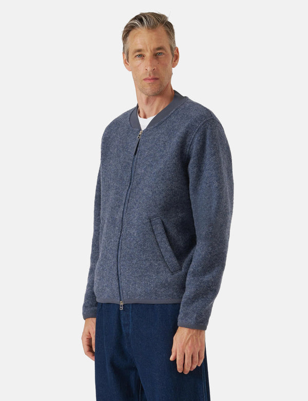 Universal Works Zip Bomber Jacket (Wool Fleece) - Slate Blue