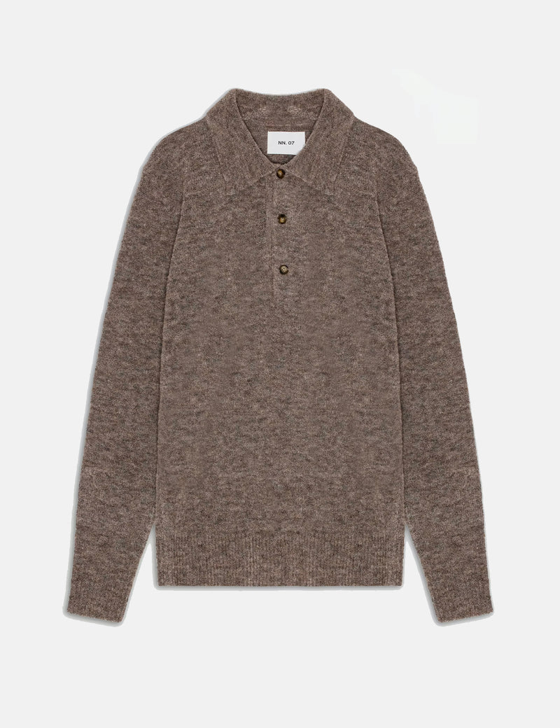NN07 Alfie Knit Polo Shirt (Boucle Wool) - Stone
