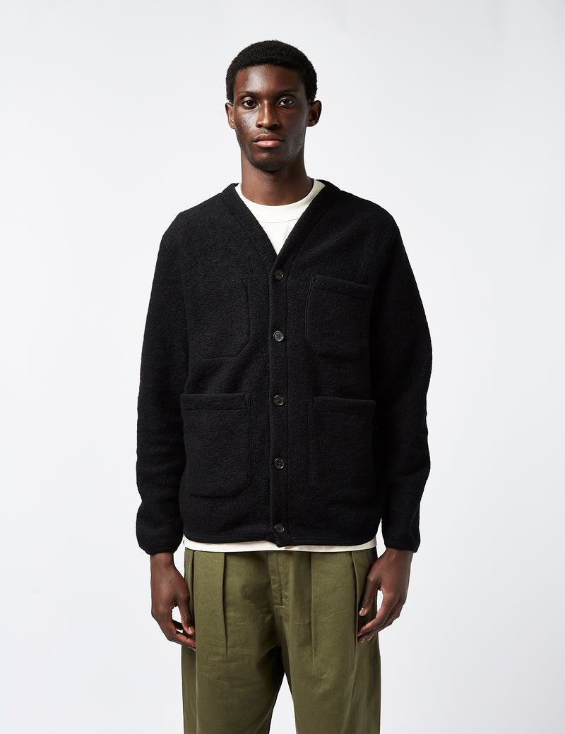 Universal Works Cardigan (Wool Fleece) - Black