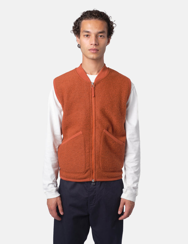 Universal Works Zip Bomber Vest (Wool) - Rust Orange