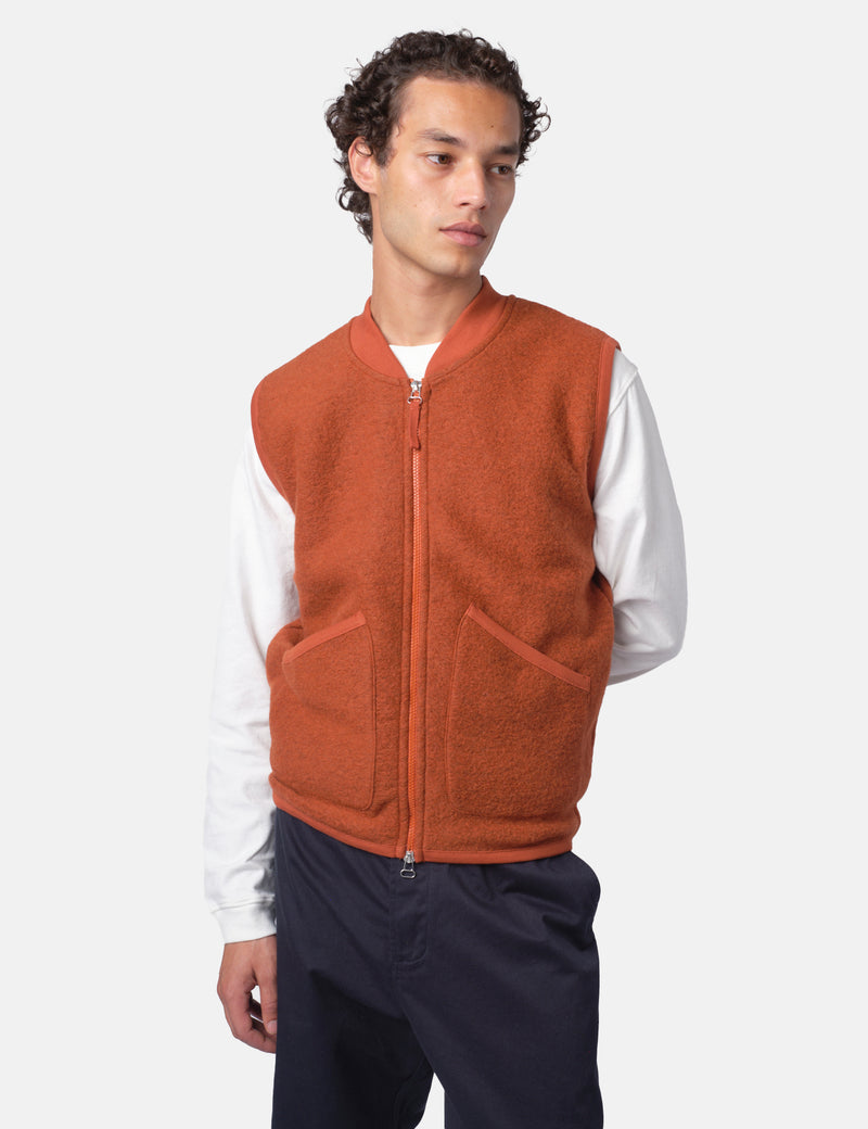 Universal Works Zip Bomber Vest (Wool) - Rust Orange