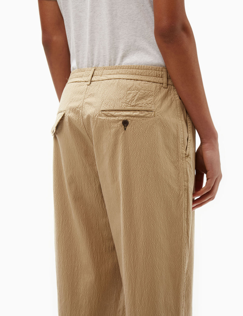 Universal Works Pleated Track Pant (Seersucker) - Summer Oak