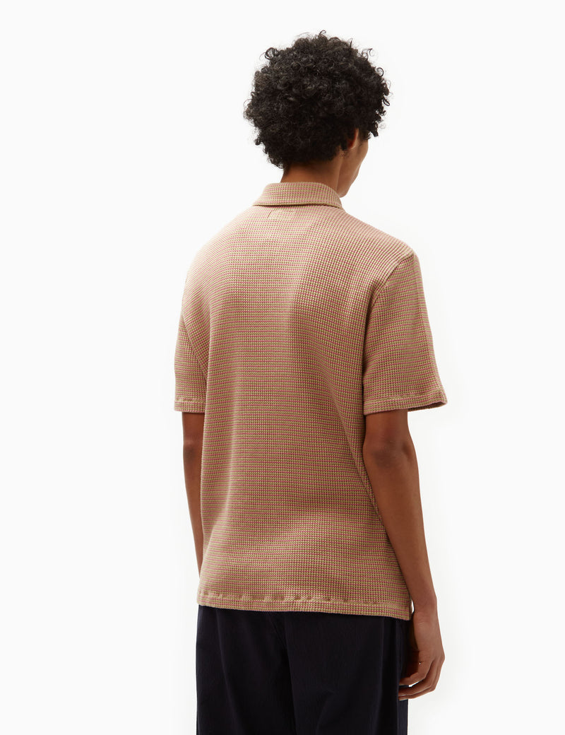 Universal Works Newlyn Fluro Polo Shirt - Summer Oak/Pink